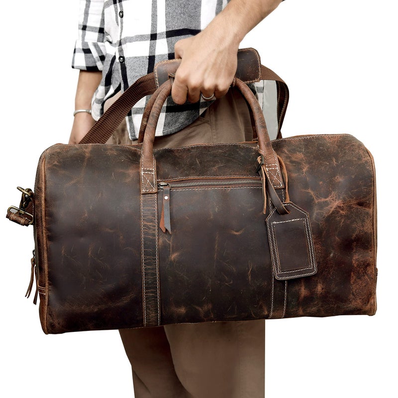 cuero حقيبة دفل جلدية بطول 24 بوصة للرجال والنساء حقيبة سفر كبيرة لحملها في الطائرة، حقيبة رياضية لرحلات نهاية الأسبوع - Image 3